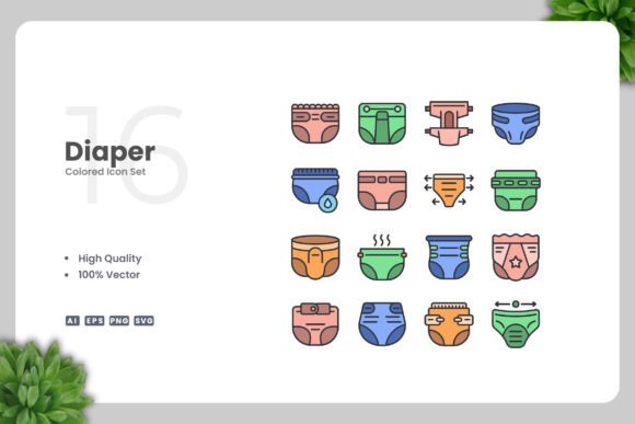 Diaper Colored Icons: Essential Graphics for Crafters