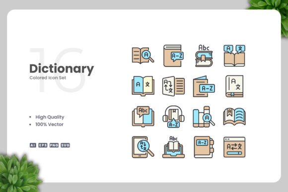 Dictionary Colored Icons: Clean Graphics and Icons