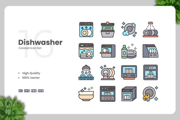 Dishwasher Colored Icons: Fresh Graphics for Branding
