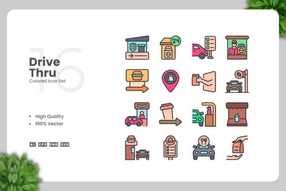 Drive Thru Colored Icons: Essential Graphics for Local Brands