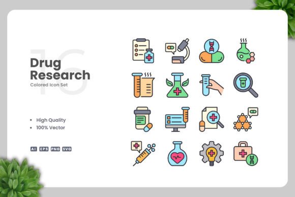 Drug Research Colored Icons: Essential Graphics for Modern Brands