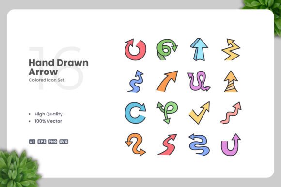 Hand Drawn Arrow Colored Icons: Graphics for Crafters
