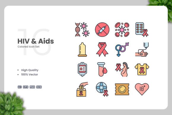 HIV Aids Colored Icons: Essential Graphics for Crafters