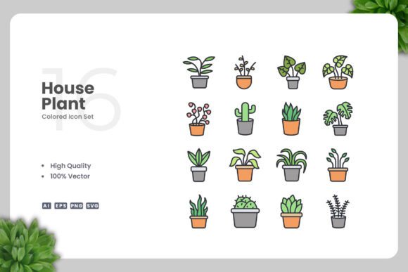House Plant Colored Icons: Graphics for Crafters