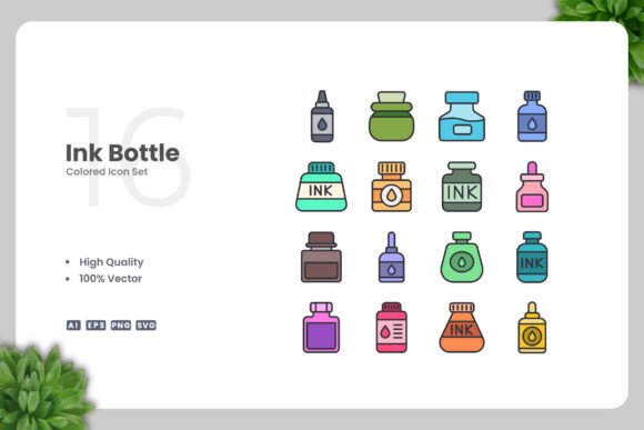 Ink Bottle Colored Icons: Graphics for Branding