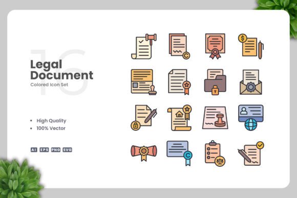 Legal Document Colored Icon: Essential Graphics and Icons