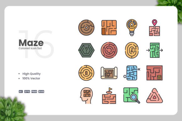 Maze Colored Icons: Graphics for Modern Brands