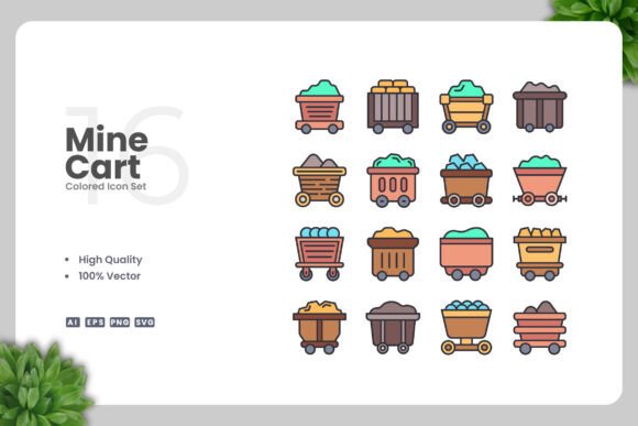 Mine Cart Colored Icons: Essential Graphics for Crafters