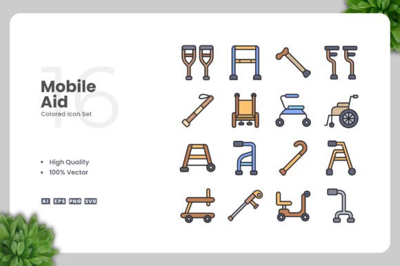 Mobility Aid Colored Icons: Graphics for Branding