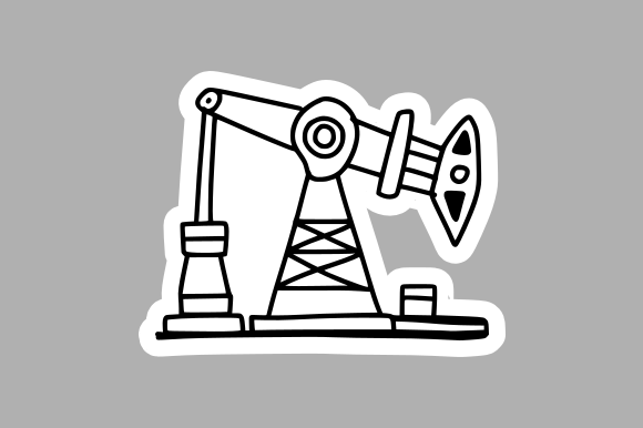 Monochrome Oil Rig Sketch: Graphics & Illustrations
