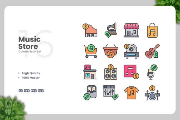 Music Store Colored Icons: Vibrant Graphics for Branding