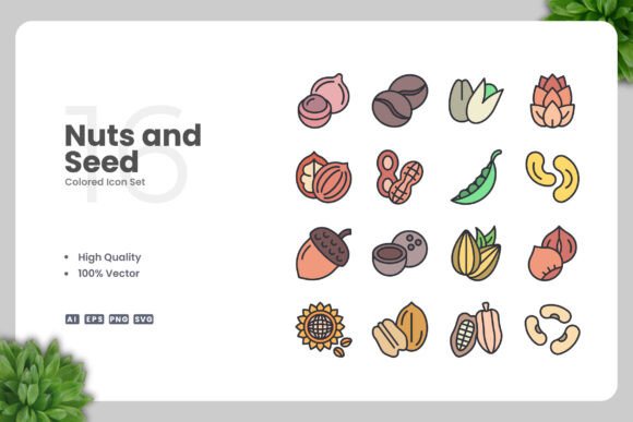 Nuts and Seed Colored Icons: Essential Graphics for Sellers