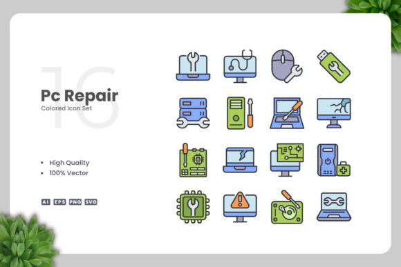 Pc Repair Colored Icons: Graphics for Digital Shops
