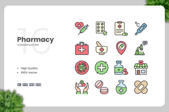 Pharmacy Colored Icons: Graphics for Brand Identity