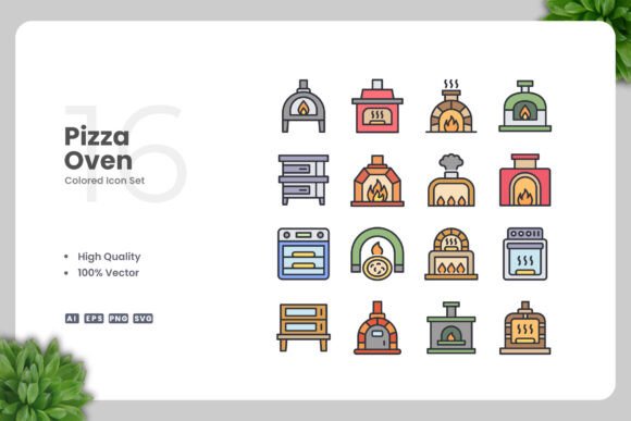 Pizza Oven Colored Icons: Graphics for Branding
