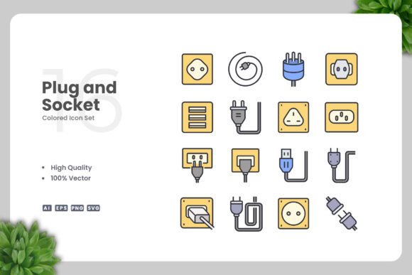 Plug and Socket Colored Icons: Essential Graphics for Sellers