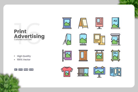 Print Advertising Colored Icons: Graphics for Crafters