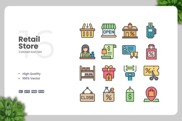 Retail Store Colored Icons: Graphics for Crafters