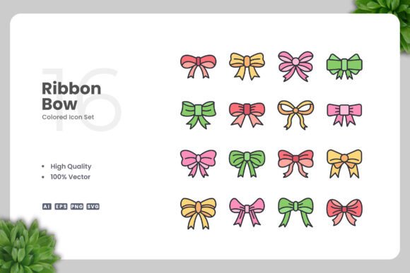 Ribbon Bow Colored Icons: Graphics for Crafters