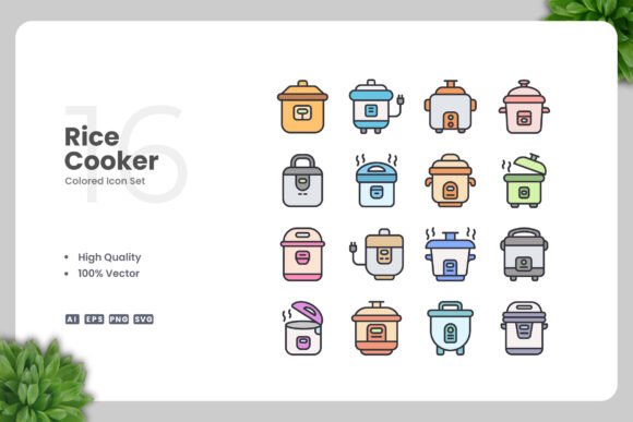 Rice Cooker Colored Icons: Graphics for Crafters