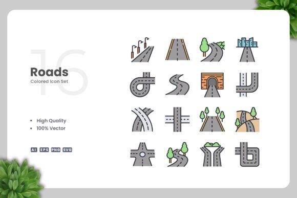Roads Colored Icons: Modern Graphics for Editorial Use
