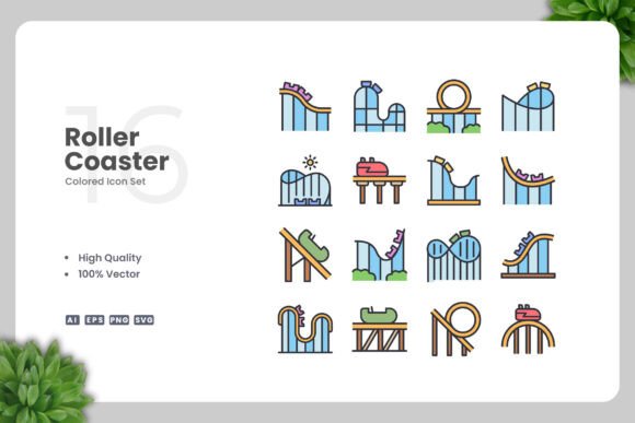 Roller Coaster Colored Icons: Graphics for Modern Design