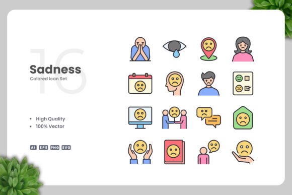 Sadness Colored Icons: Graphics for Handmade Moods