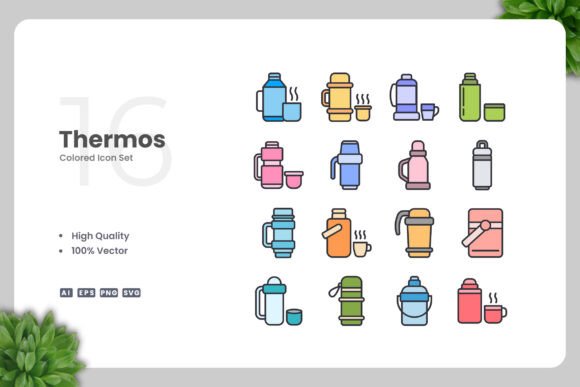 Thermos Colored Icons: Graphics for Digital Shops