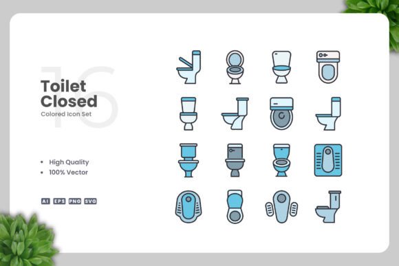 Toilet Closed Colored Icons: Modern Graphics & Icons