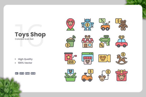 Toys Shop Colored Icons: Graphics for Digital Sellers