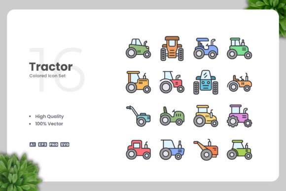 Tractor Colored Icons: Graphics & Icons for Sellers