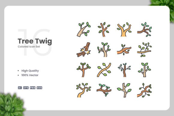 Tree Twig Colored Icons: Graphics for Crafters